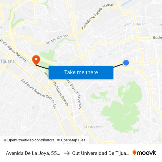 Avenida De La Joya, 5587 to Cut Universidad De Tijuana map