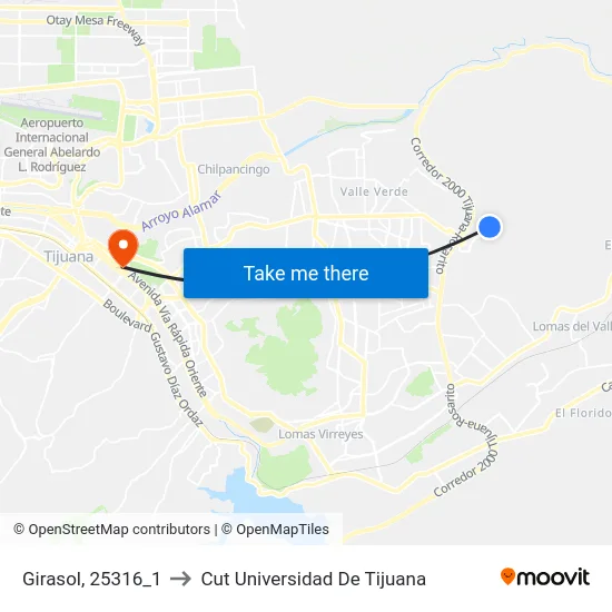 Girasol, 25316_1 to Cut Universidad De Tijuana map