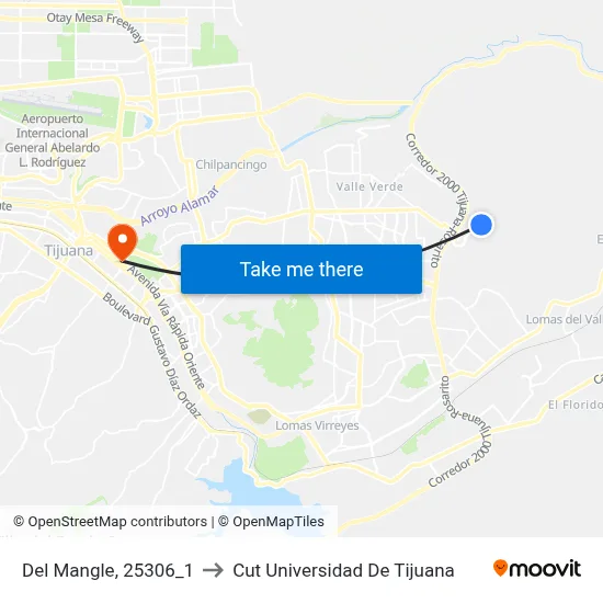 Del Mangle, 25306_1 to Cut Universidad De Tijuana map