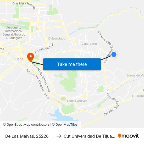 De Las Malvas, 25226_44 to Cut Universidad De Tijuana map