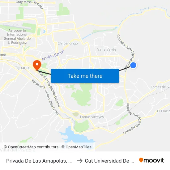 Privada De Las Amapolas, 25166_1 to Cut Universidad De Tijuana map