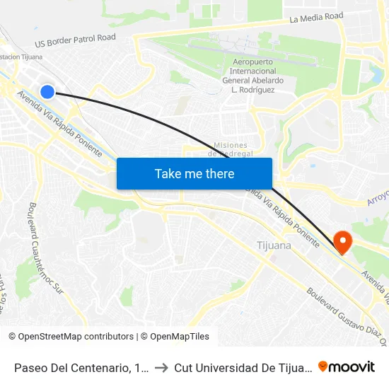 Paseo Del Centenario, 1_C to Cut Universidad De Tijuana map