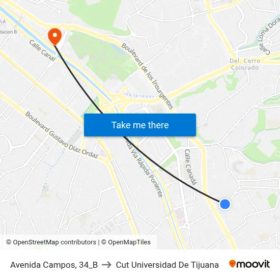 Avenida Campos, 34_B to Cut Universidad De Tijuana map