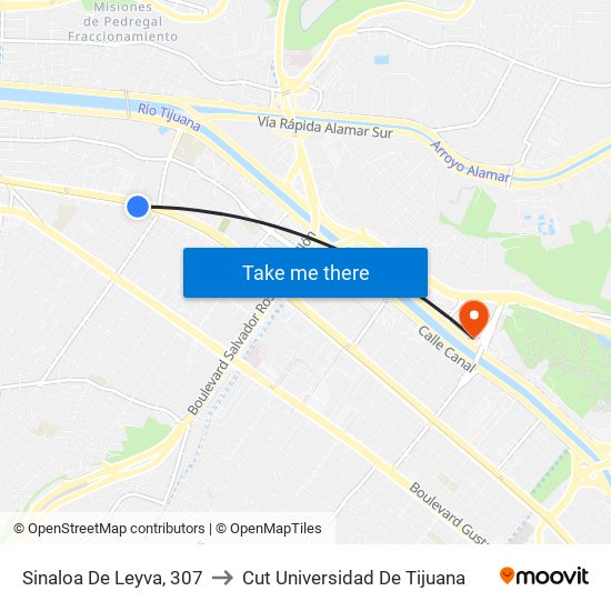 Sinaloa De Leyva, 307 to Cut Universidad De Tijuana map