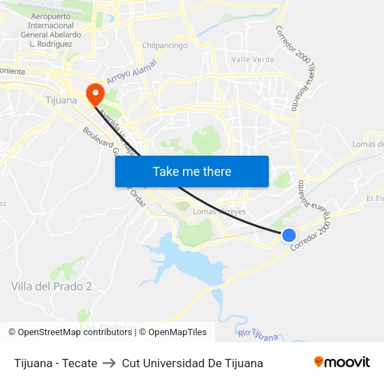 Tijuana - Tecate to Cut Universidad De Tijuana map