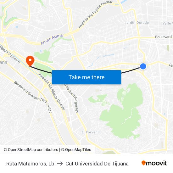 Ruta Matamoros, Lb to Cut Universidad De Tijuana map