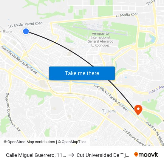 Calle Miguel Guerrero, 11641 to Cut Universidad De Tijuana map