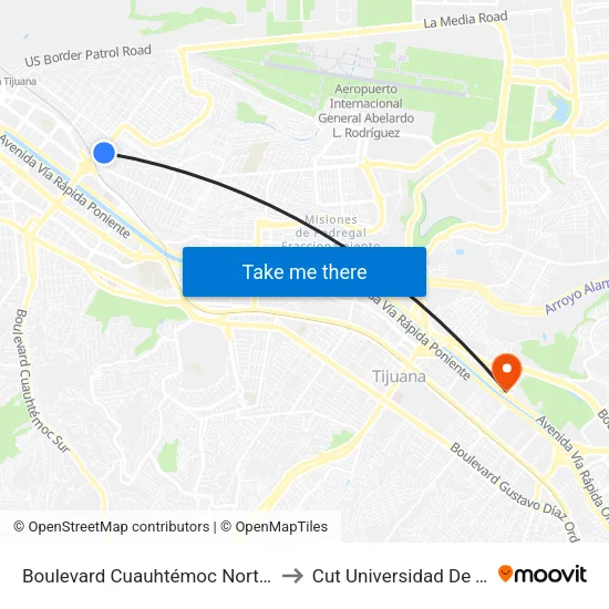 Boulevard Cuauhtémoc Norte, 1607_A to Cut Universidad De Tijuana map