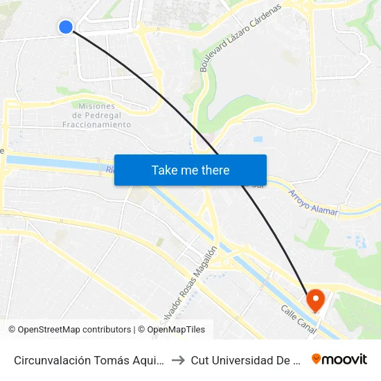 Circunvalación Tomás Aquino, 25_1 to Cut Universidad De Tijuana map