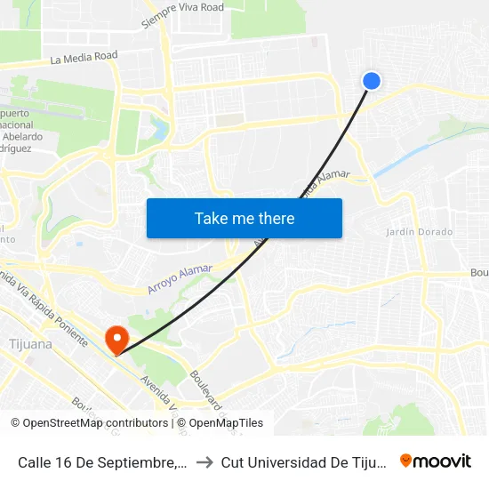 Calle 16 De Septiembre, 14 to Cut Universidad De Tijuana map