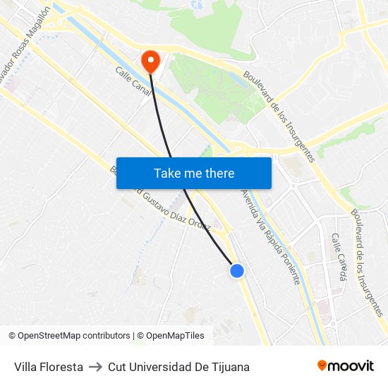 Villa Floresta to Cut Universidad De Tijuana map