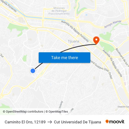 Caminito El Oro, 12189 to Cut Universidad De Tijuana map