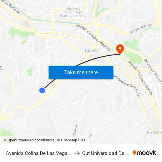 Avenida Colina De Las Vegas, 12235 to Cut Universidad De Tijuana map