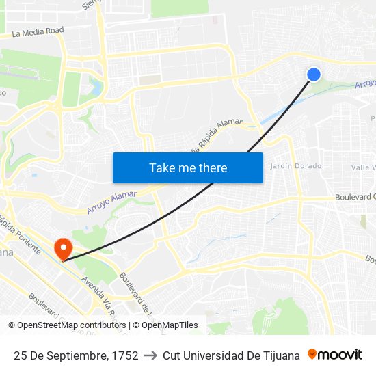 25 De Septiembre, 1752 to Cut Universidad De Tijuana map