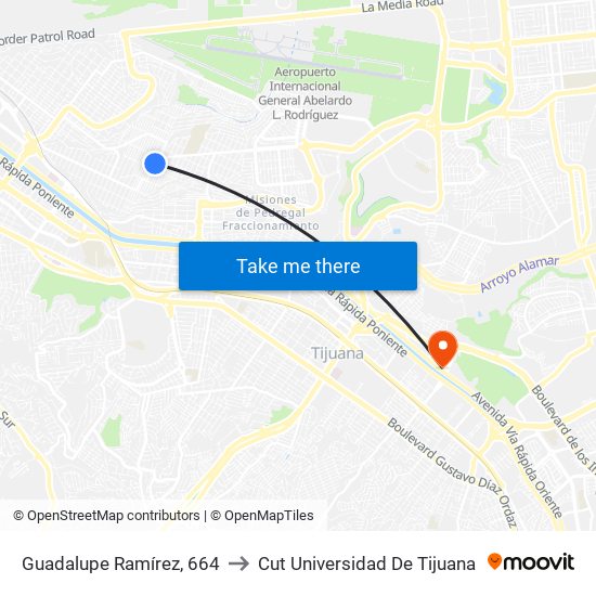 Guadalupe Ramírez, 664 to Cut Universidad De Tijuana map