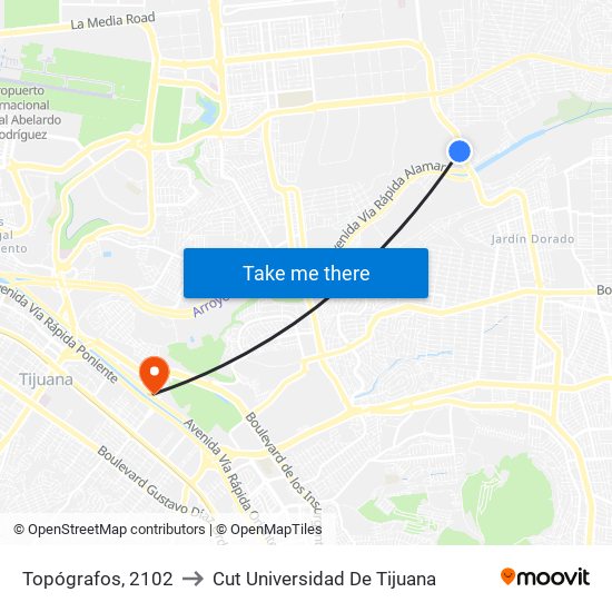 Topógrafos, 2102 to Cut Universidad De Tijuana map