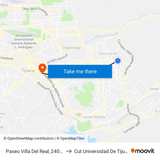 Paseo Villa Del Real, 24029a to Cut Universidad De Tijuana map