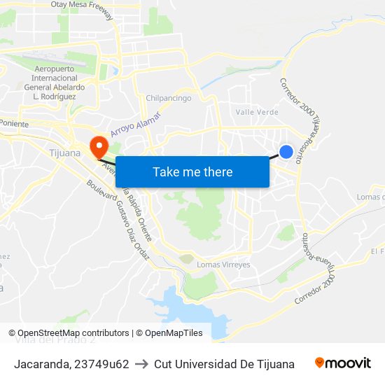 Jacaranda, 23749u62 to Cut Universidad De Tijuana map