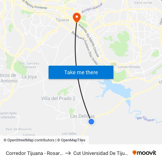 Corredor Tijuana - Rosarito to Cut Universidad De Tijuana map