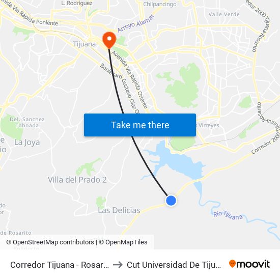 Corredor Tijuana - Rosarito to Cut Universidad De Tijuana map