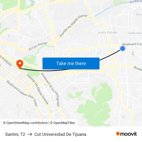 Santini, T2 to Cut Universidad De Tijuana map