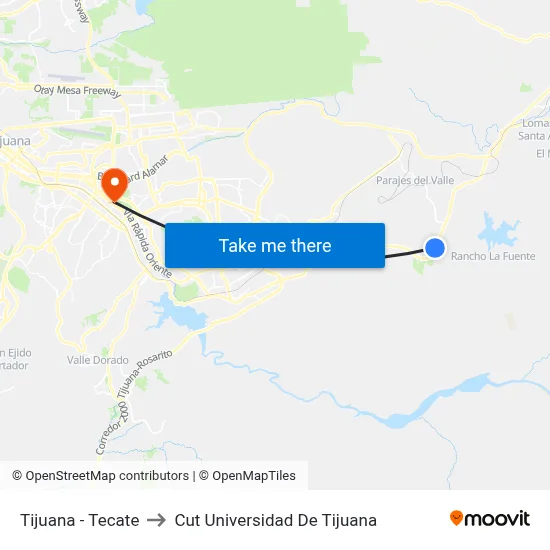 Tijuana - Tecate to Cut Universidad De Tijuana map