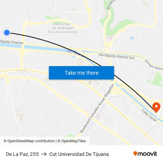 De La Paz, 255 to Cut Universidad De Tijuana map