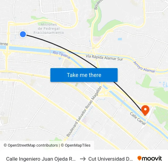 Calle Ingeniero Juan Ojeda Robles, 710_2 to Cut Universidad De Tijuana map