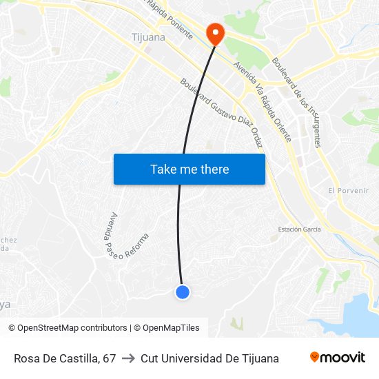 Rosa De Castilla, 67 to Cut Universidad De Tijuana map