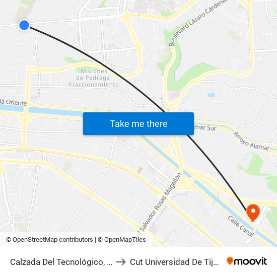 Calzada Del Tecnológico, 601 to Cut Universidad De Tijuana map