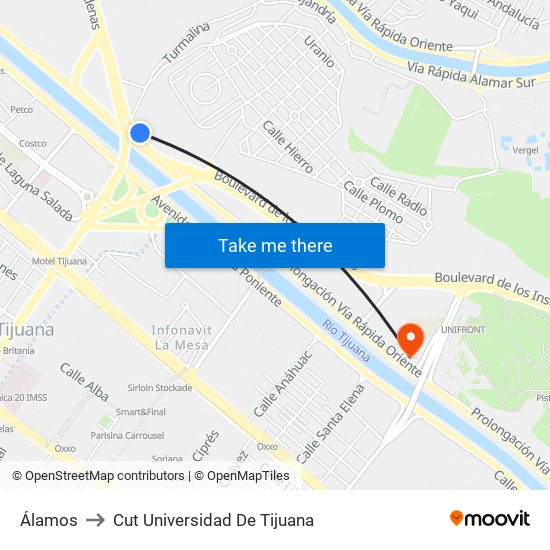 Álamos to Cut Universidad De Tijuana map