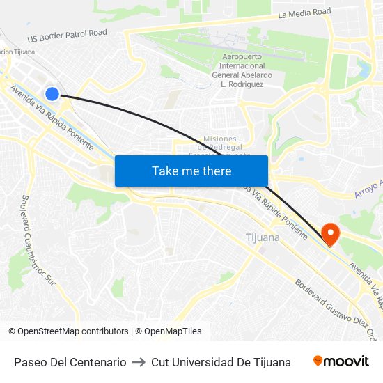 Paseo Del Centenario to Cut Universidad De Tijuana map