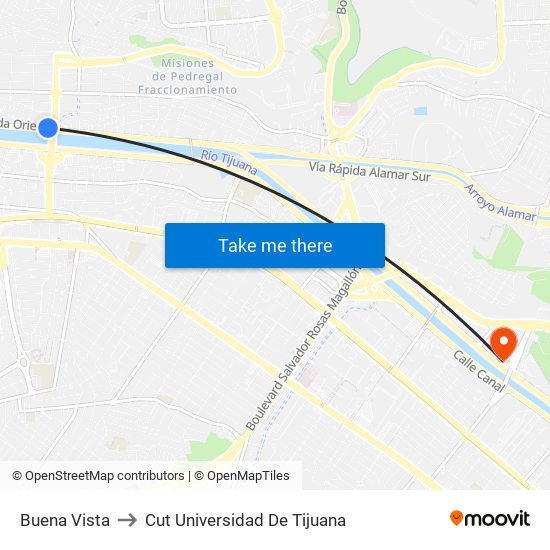 Buena Vista to Cut Universidad De Tijuana map