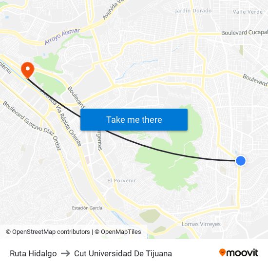 Ruta Hidalgo to Cut Universidad De Tijuana map