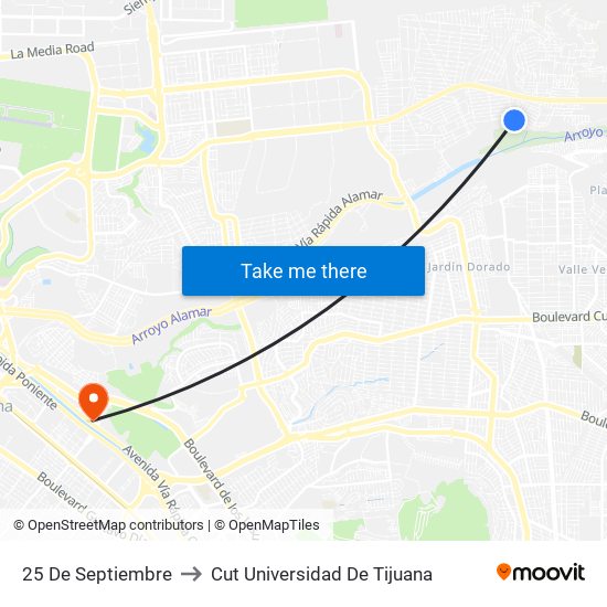 25 De Septiembre to Cut Universidad De Tijuana map