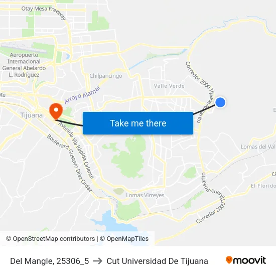 Del Mangle, 25306_5 to Cut Universidad De Tijuana map