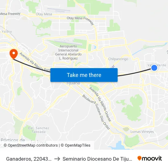 Ganaderos, 22043_3 to Seminario Diocesano De Tijuana map
