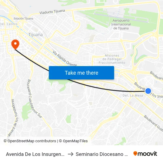 Avenida De Los Insurgentes, 603_1 to Seminario Diocesano De Tijuana map