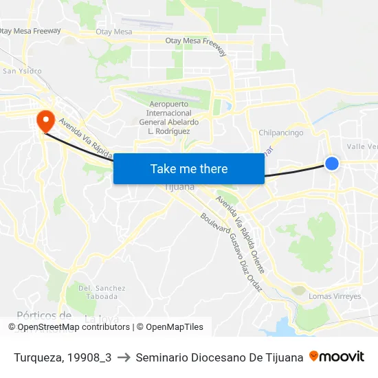 Turqueza, 19908_3 to Seminario Diocesano De Tijuana map