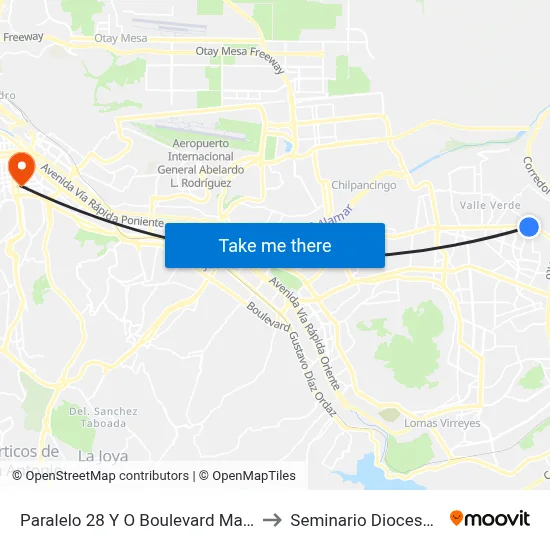 Paralelo 28 Y O Boulevard Matamoros, 23030_V46 to Seminario Diocesano De Tijuana map