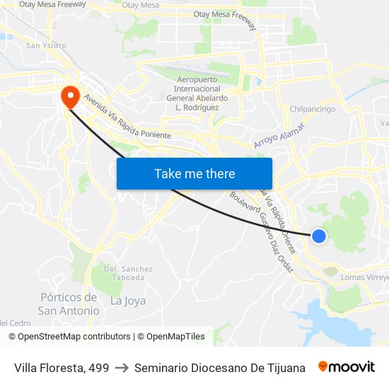 Villa Floresta, 499 to Seminario Diocesano De Tijuana map