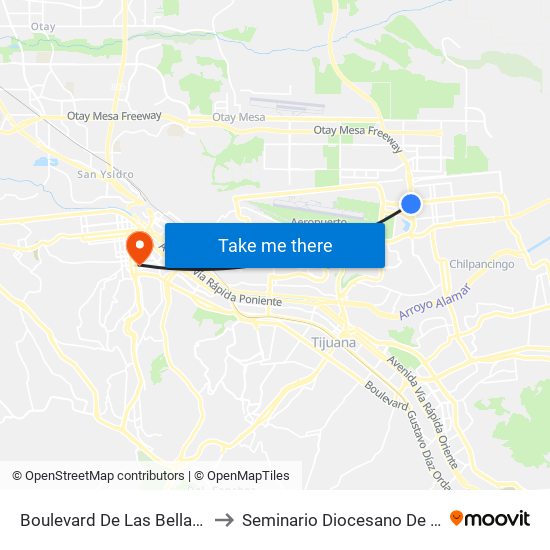 Boulevard De Las Bellas Artes to Seminario Diocesano De Tijuana map
