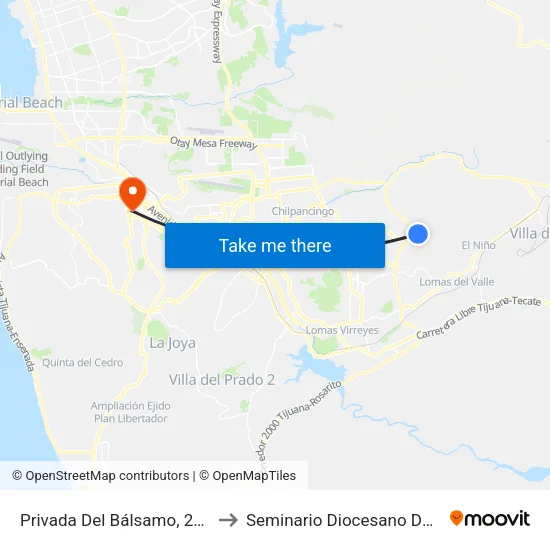 Privada Del Bálsamo, 25336_32 to Seminario Diocesano De Tijuana map