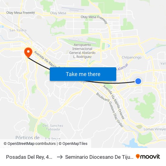 Posadas Del Rey, 4321 to Seminario Diocesano De Tijuana map