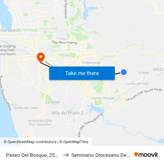 Paseo Del Bosque, 25205_H4 to Seminario Diocesano De Tijuana map