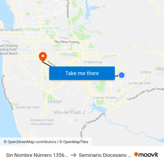 Sin Nombre Número 1356, 24366_E47 to Seminario Diocesano De Tijuana map