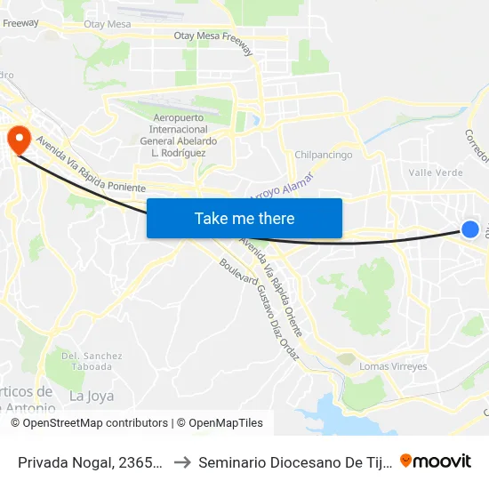 Privada Nogal, 23656_E1 to Seminario Diocesano De Tijuana map