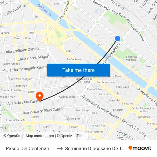 Paseo Del Centenario, 1_C to Seminario Diocesano De Tijuana map