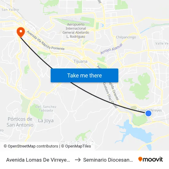 Avenida Lomas De Virreyes Sur, 11217_B to Seminario Diocesano De Tijuana map