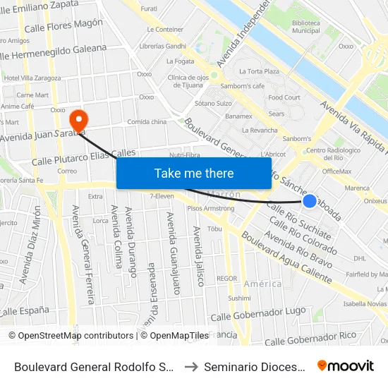 Boulevard General Rodolfo Sánchez Taboada, 2_B to Seminario Diocesano De Tijuana map